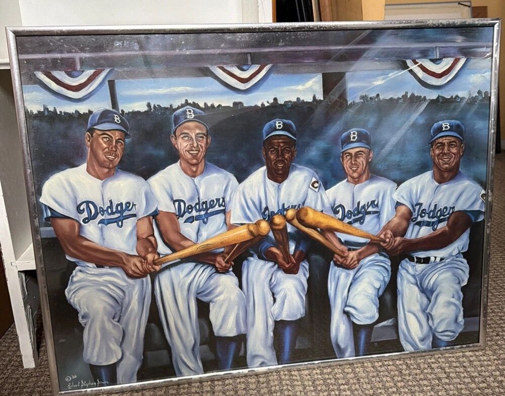 "Boys of Summer" lithograph featuring Brooklyn Dodgers legends 18x24